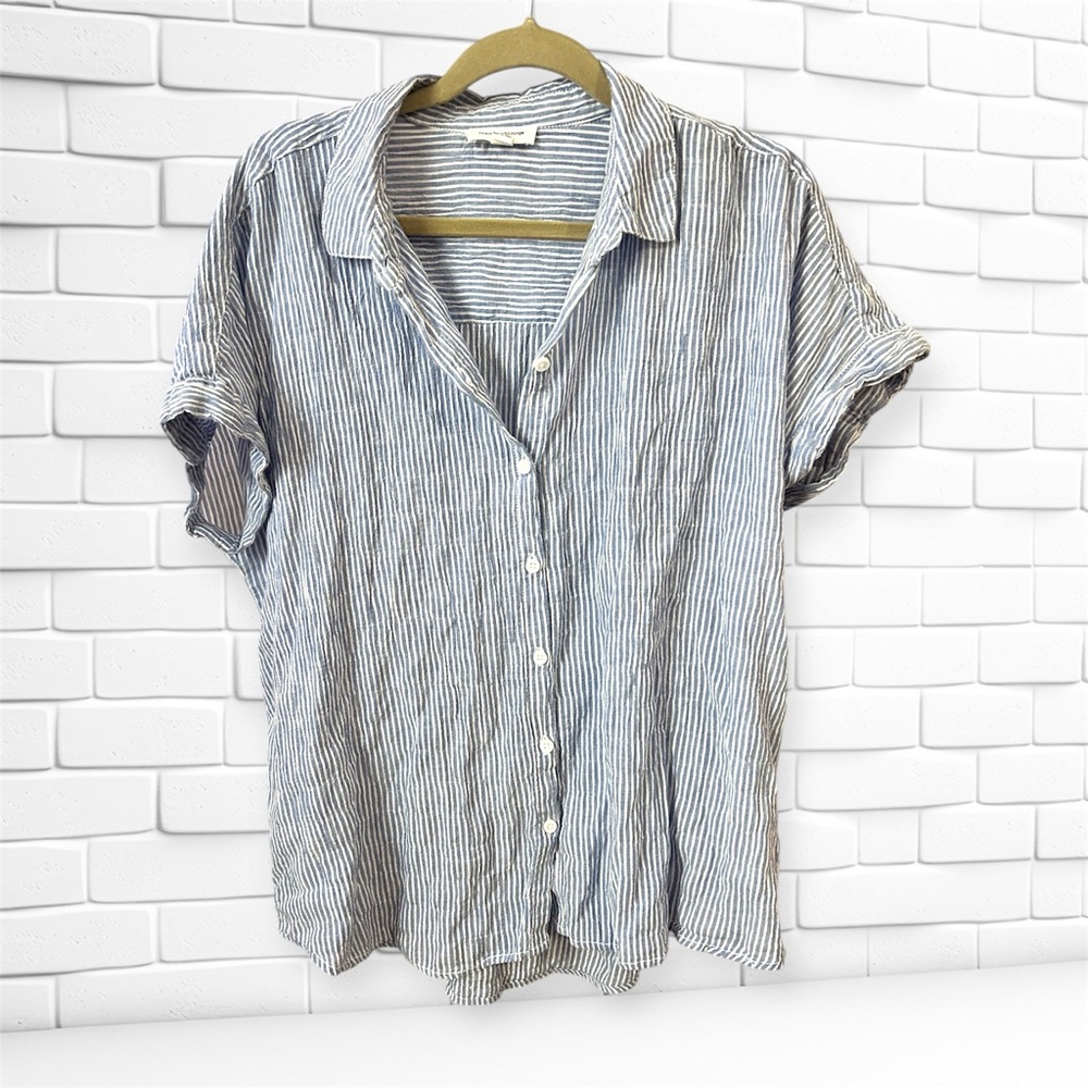beachlunchlounge Striped Button-Up Blouse - Blue and White